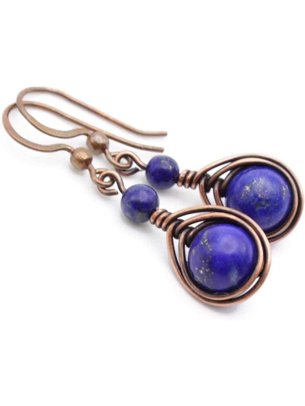 Handcrafted Copper Earrings with Lapis Lazuli Gemstone - Unique Boho Jewelry